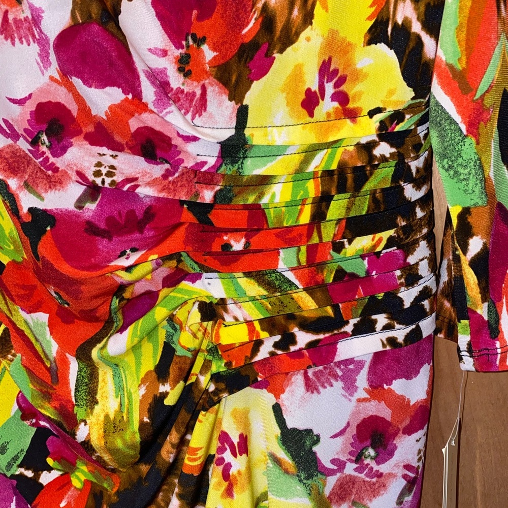 NEW! ECI Colorful Floral and Animal Print Faux Wrap Midi Dress NWT - Size L - Picture 9 of 15